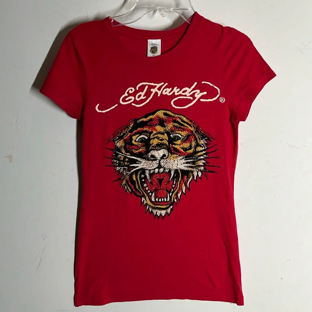 Ed Hardy Rhinestone Tiger Sz Small Shirt - Picture 2 of 8